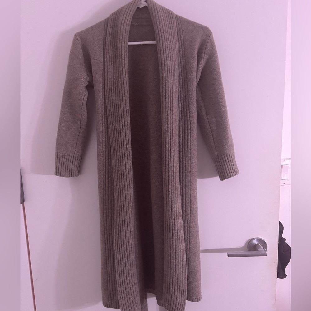 Women's Long Tan Cashmere Sweater Cardigan